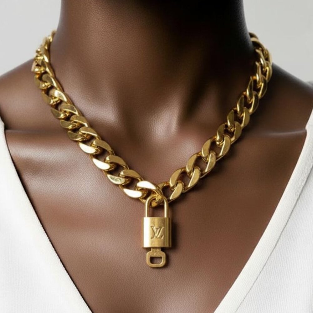 Gold-Plated Necklace with Authentic Louis Vuitton Padlock